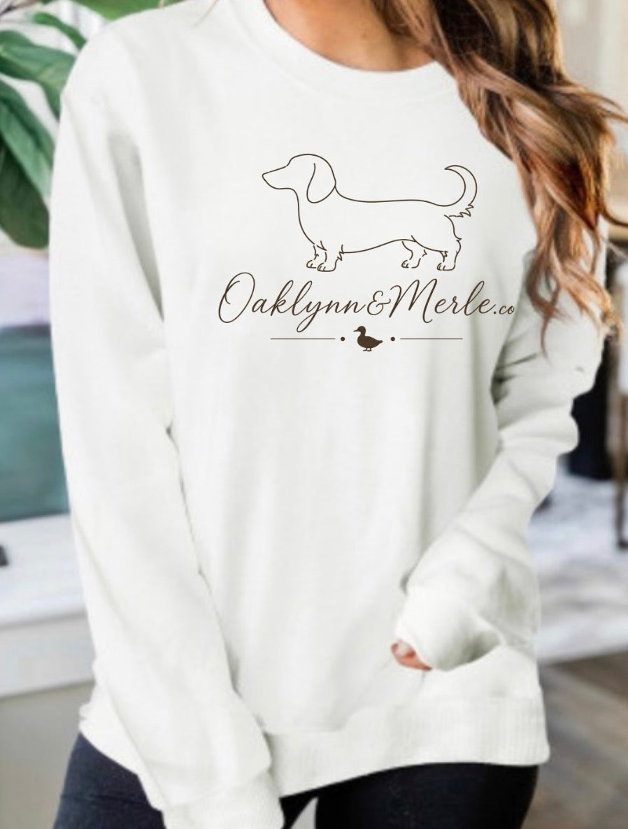 Oaklynn & Merle Co. Line Art Dachshund White Crewneck Sweatshirt