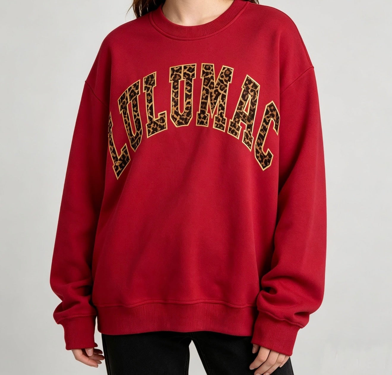 Lulu Mac Leopard Print Crewneck Sweatshirt - Red