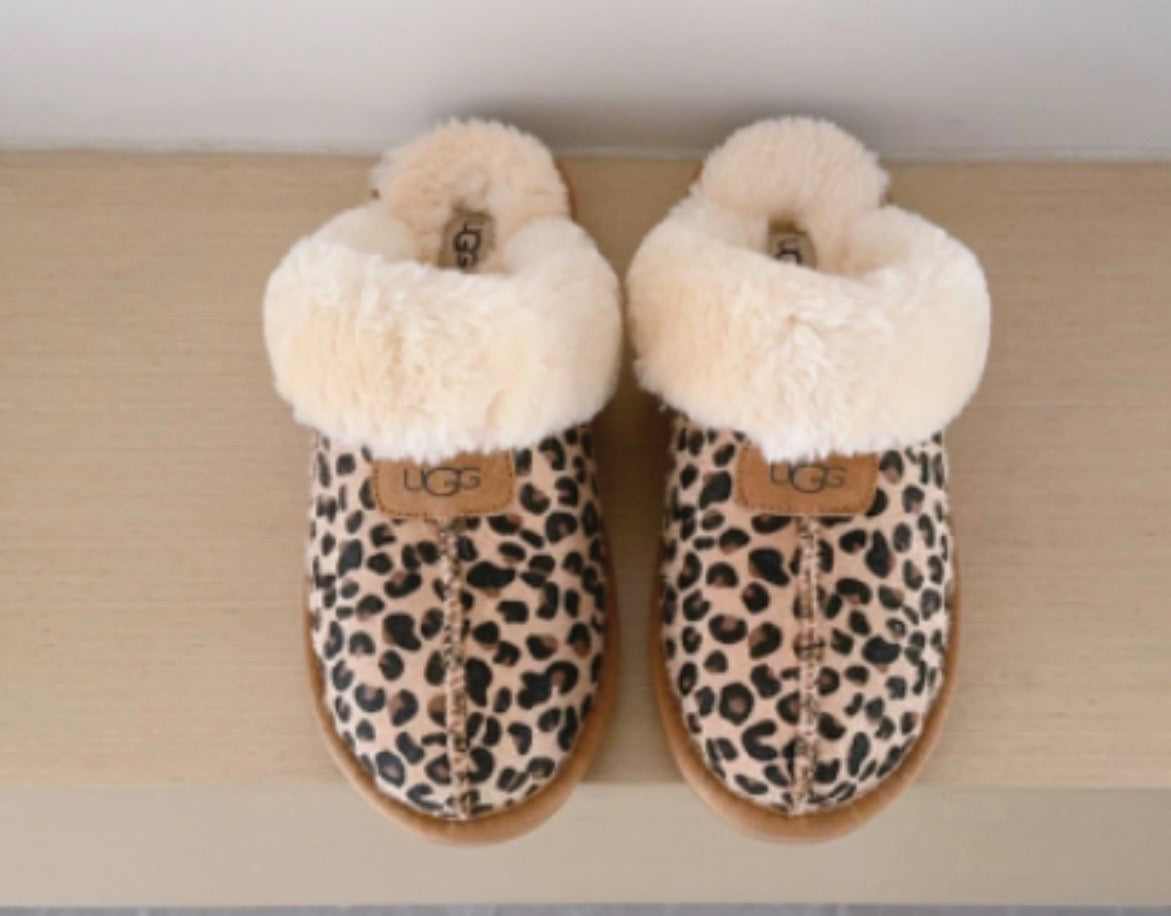 Leopard Print Faux Fur Slippers