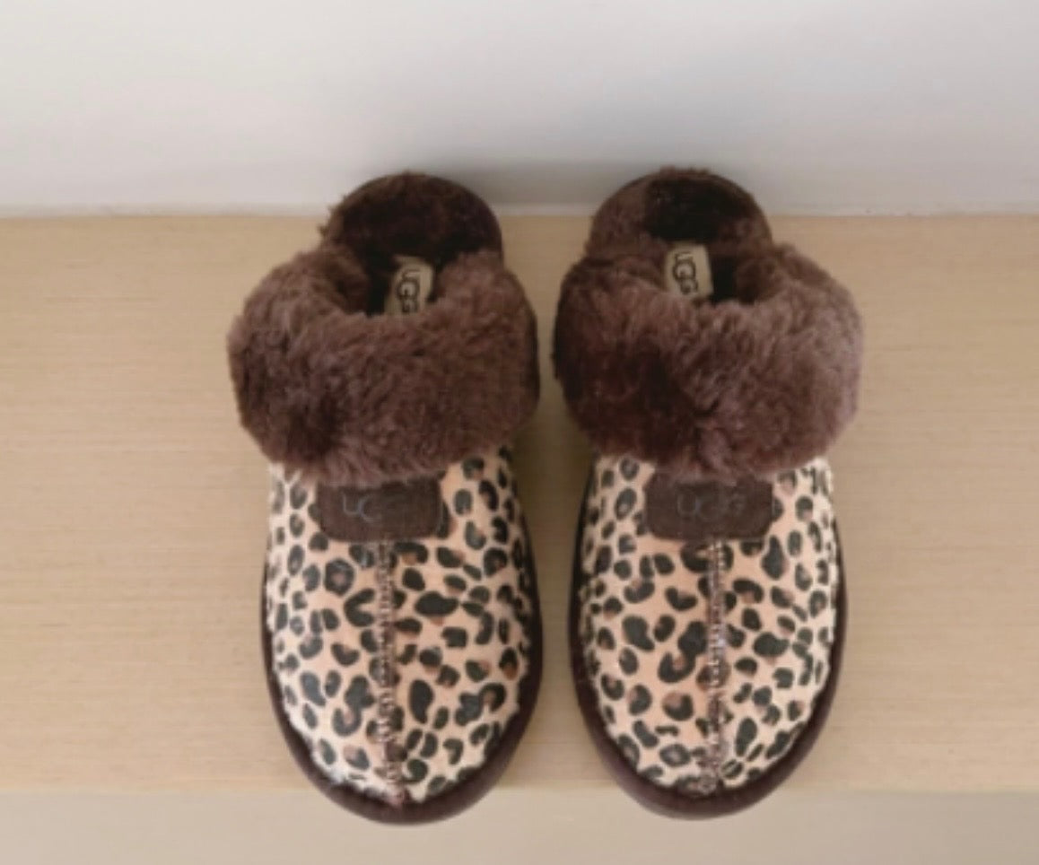 Leopard Print Faux Fur Slippers